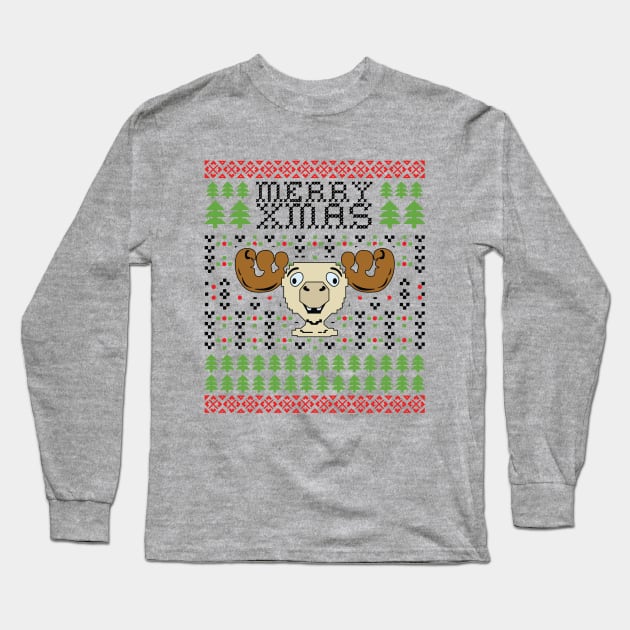 Funny Ugly Merry Xmas Reindeer Long Sleeve T-Shirt by ThyShirtProject - Affiliate